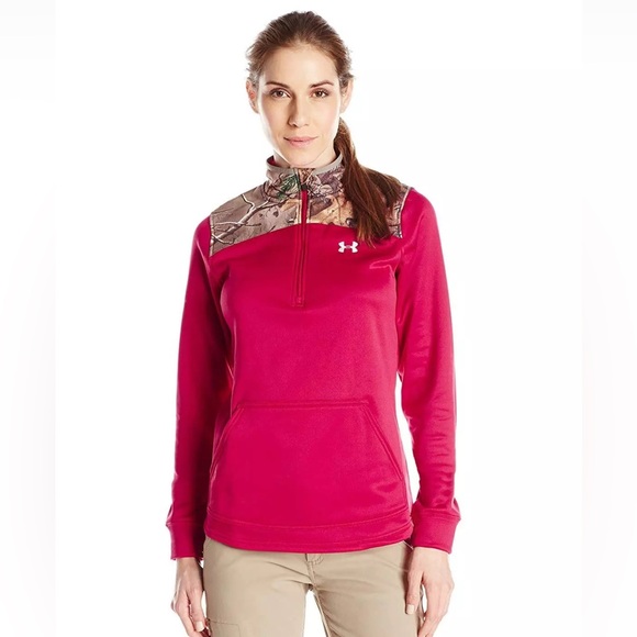 Under Armour Tops - Under Armour Camo Pink Caliber 1/2 Zip Hunting Pullover Sweater Womens Size XL
